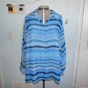Avenue Plus Size 30 32 Blue Striped Semi Sheer Blouse Shirt Top Boho Beach